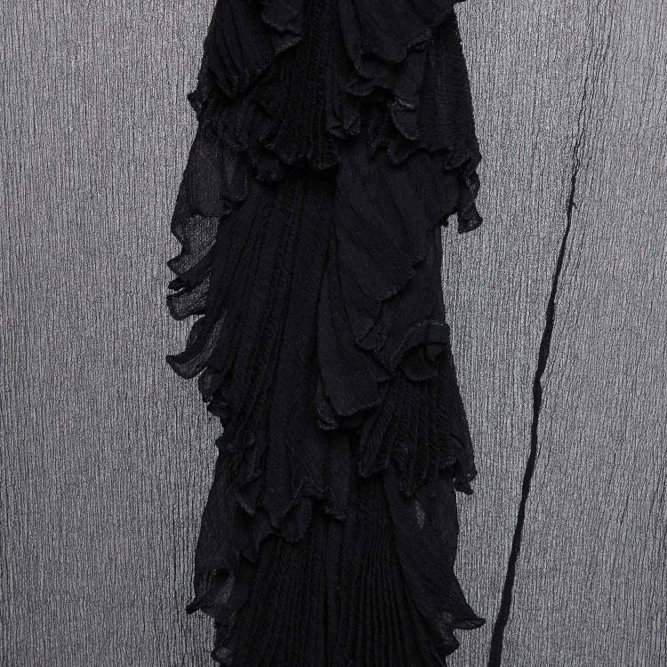 مملوكة مسبقًا Ralph Lauren Black Silk Crepe Ruffled Shirt Top M