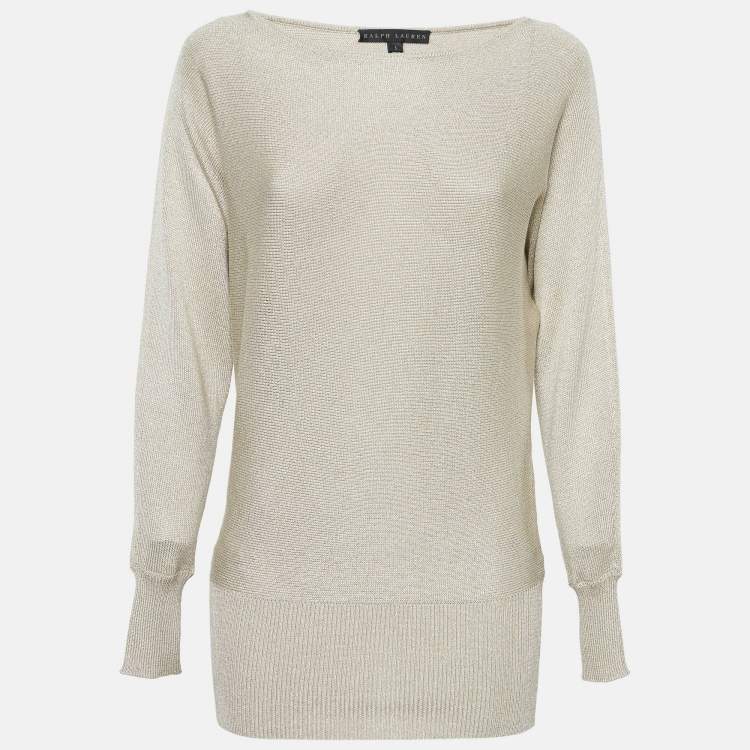 Pre Owned Ralph Lauren Beige Lurex Rib Knit Sweater S