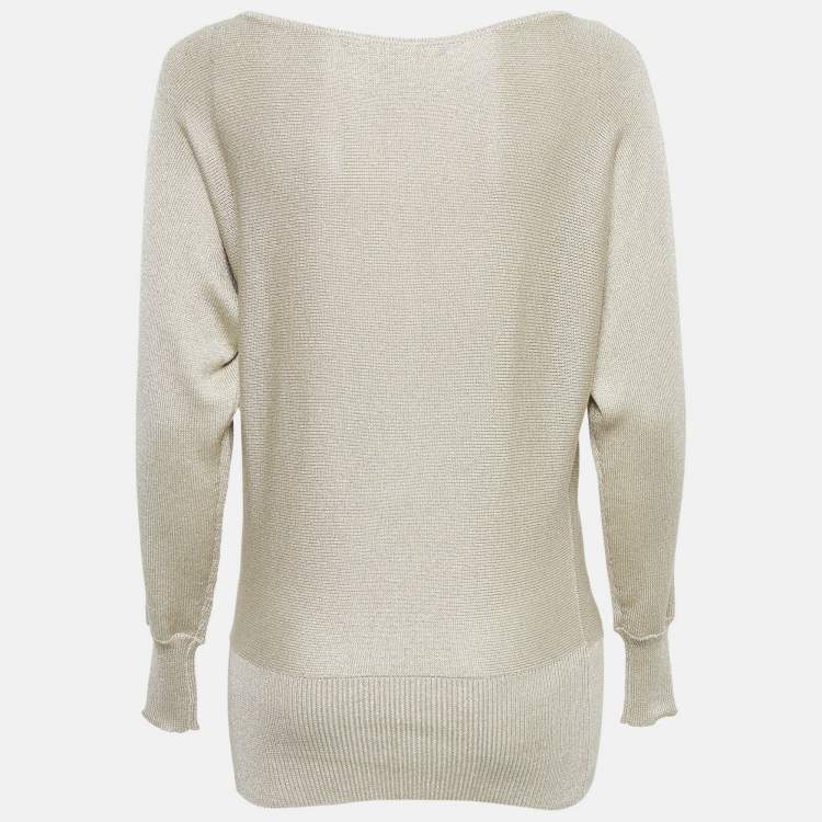 Pre Owned Ralph Lauren Beige Lurex Rib Knit Sweater S