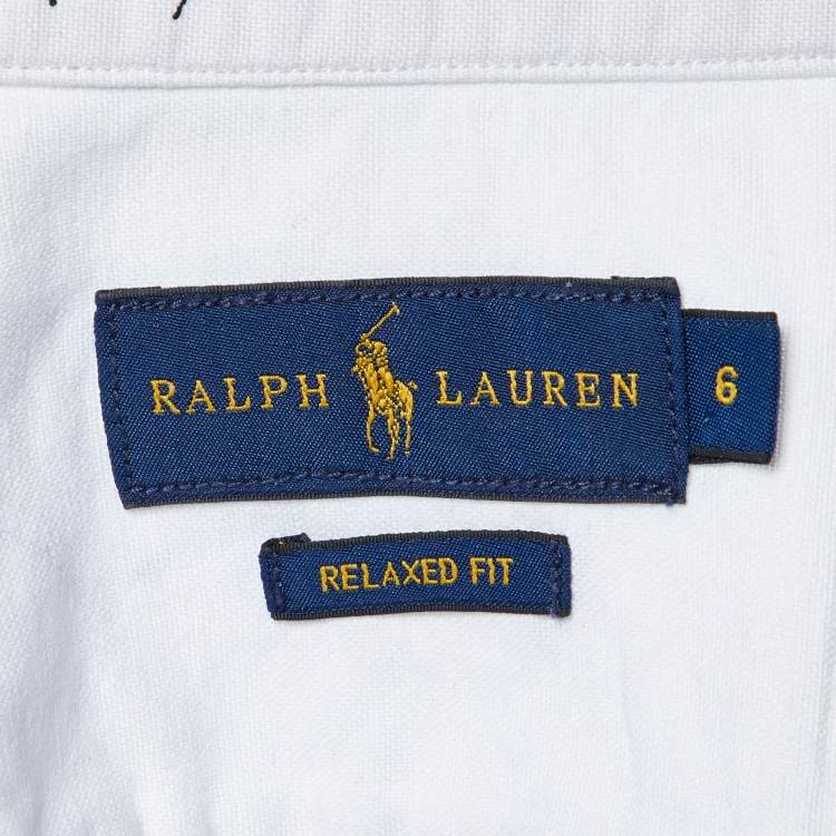 Pre Owned Ralph Lauren White Printed Cotton Buttoned Down Shirt M