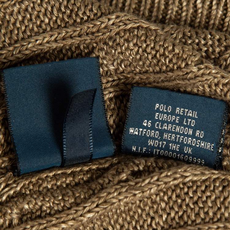 Pre Owned Ralph Lauren Brown Linen Cable Knit V-Neck Sweater XL