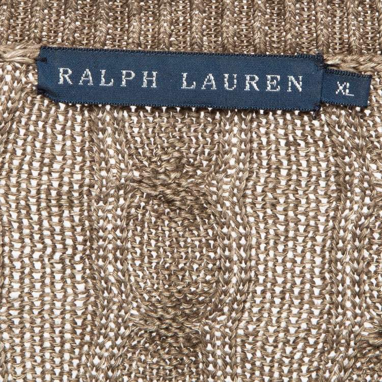Pre Owned Ralph Lauren Brown Linen Cable Knit V-Neck Sweater XL