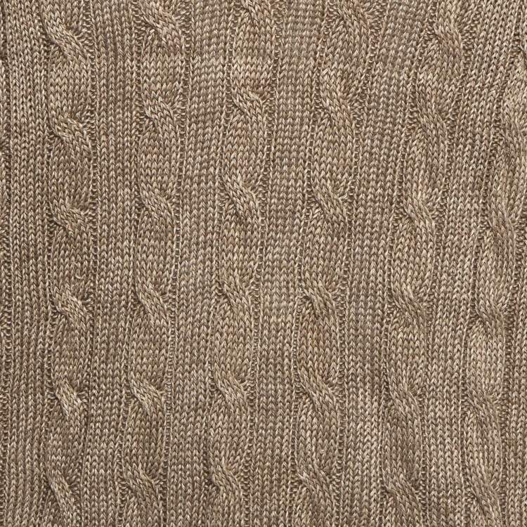 Pre Owned Ralph Lauren Brown Linen Cable Knit V-Neck Sweater XL