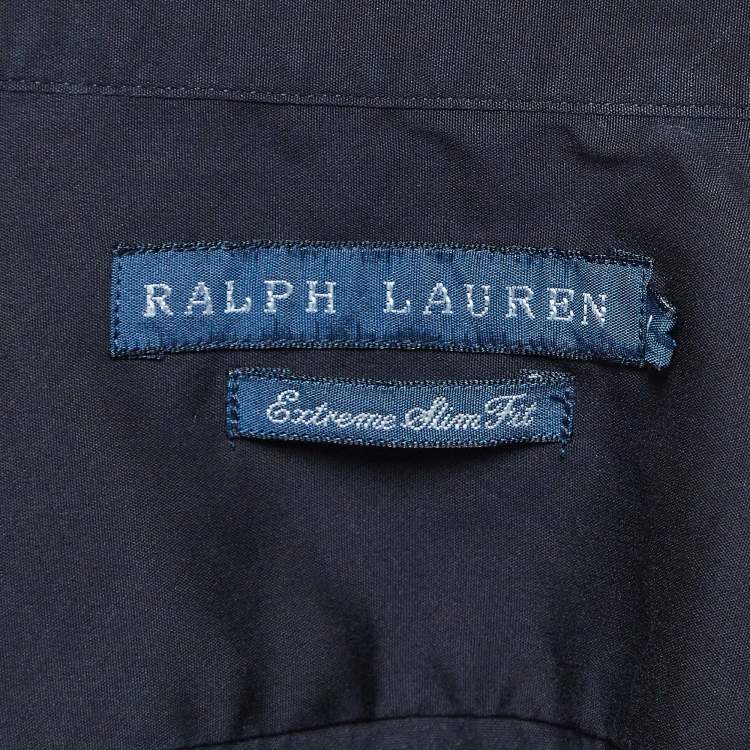 Pre Owned Ralph Lauren Navy Blue Cotton Blend Ruffled Collar Shirt S