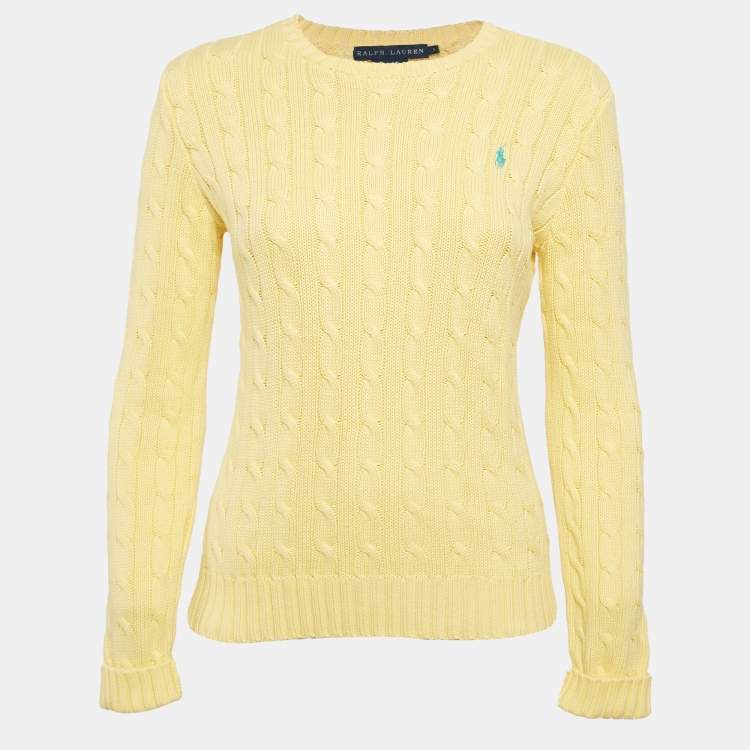 Pre Owned Ralph Lauren Yellow Cable Knit Round Neck Sweater S