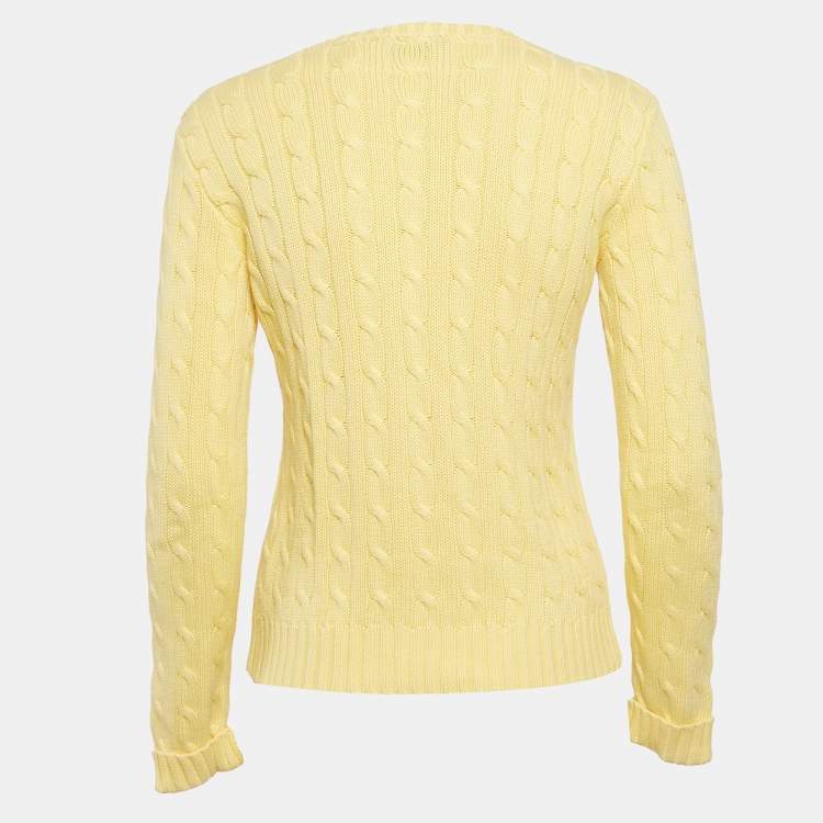 Pre Owned Ralph Lauren Yellow Cable Knit Round Neck Sweater S