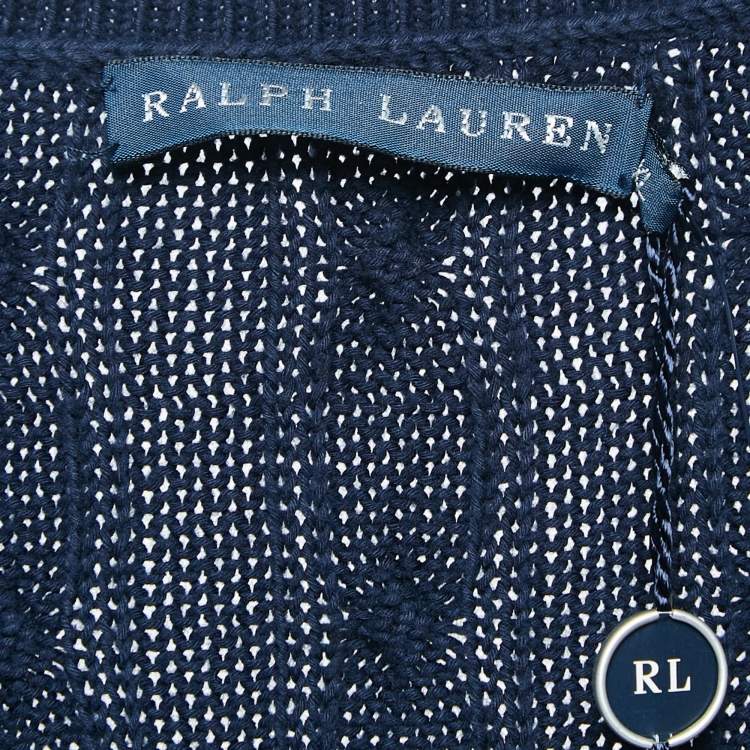 Pre Owned Ralph Lauren Hunter Navy Blue Cable Knit Sweater XL
