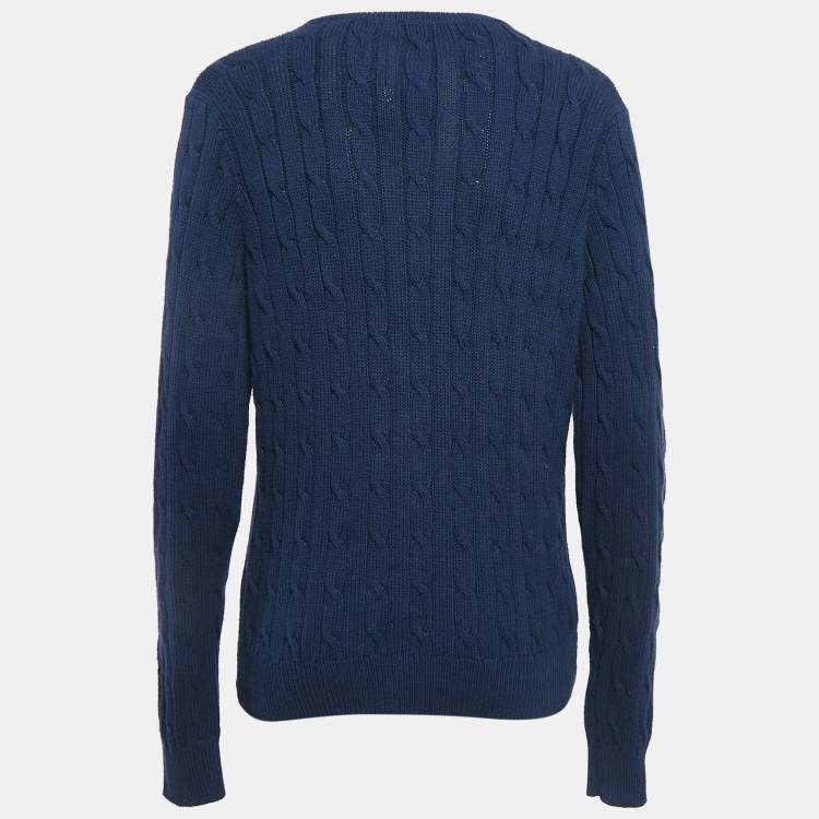 Pre Owned Ralph Lauren Hunter Navy Blue Cable Knit Sweater XL