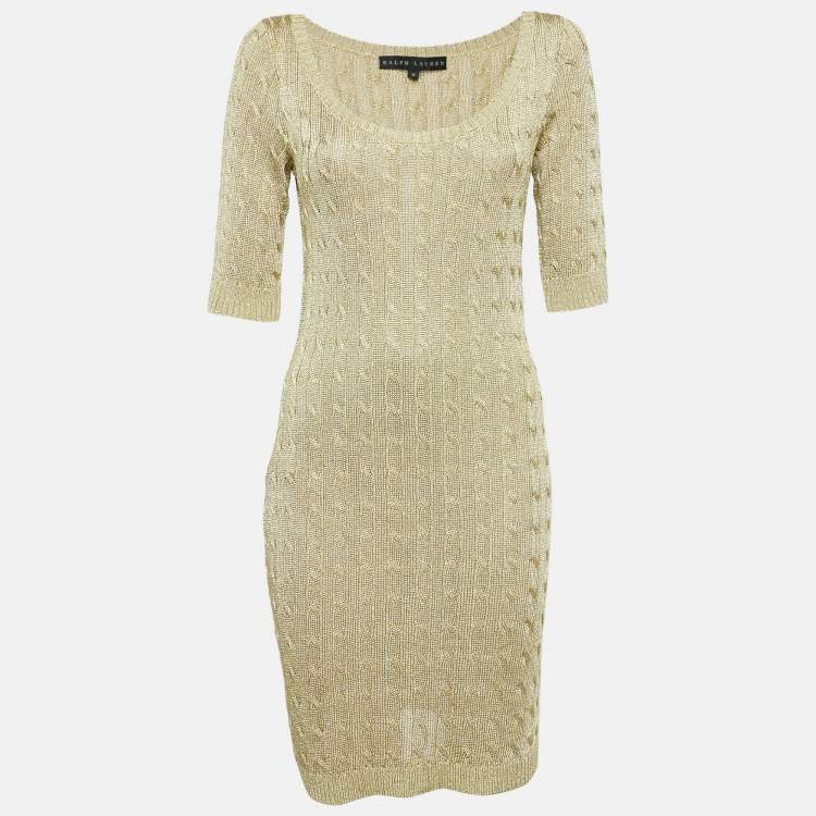 مملوكة مسبقًا Ralph Lauren Gold Cable Lurex Knit Mini Dress M