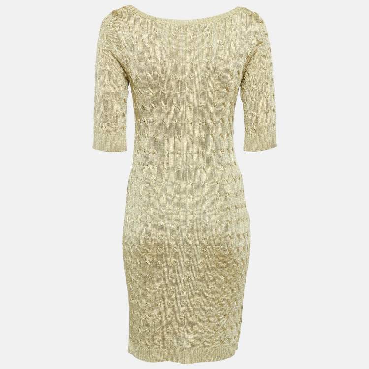 مملوكة مسبقًا Ralph Lauren Gold Cable Lurex Knit Mini Dress M