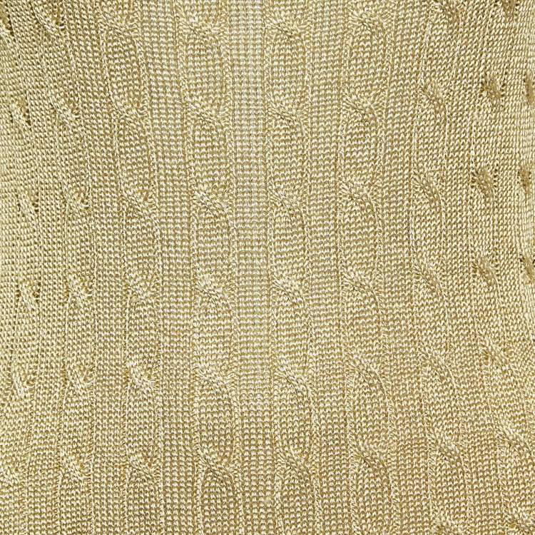 مملوكة مسبقًا Ralph Lauren Gold Cable Lurex Knit Mini Dress M