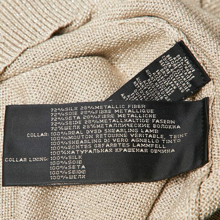 Pre Owned Ralph Lauren Beige Shearling Trim Collar Lurex Knit Button Up Cardigan L