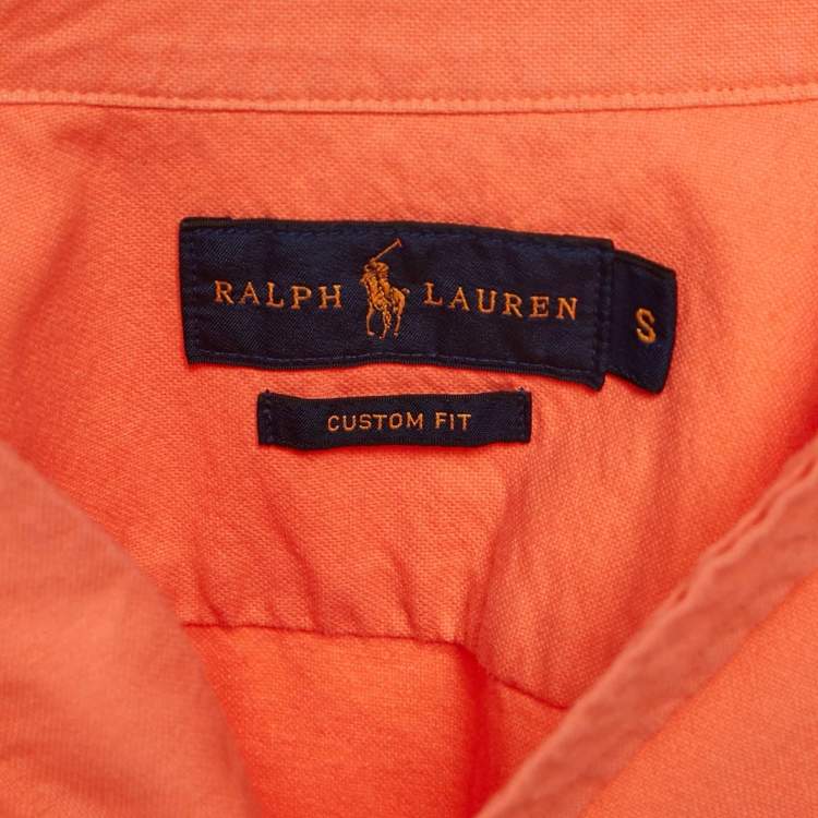 Pre Owned Ralph Lauren Orange Logo Embroidered Cotton Custom Fit Shirt S