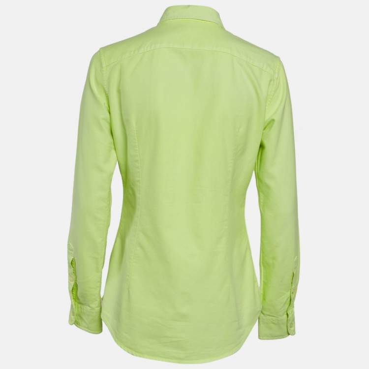 Pre Owned Ralph Lauren Neon Green Logo Embroidered Custom Fit Shirt S
