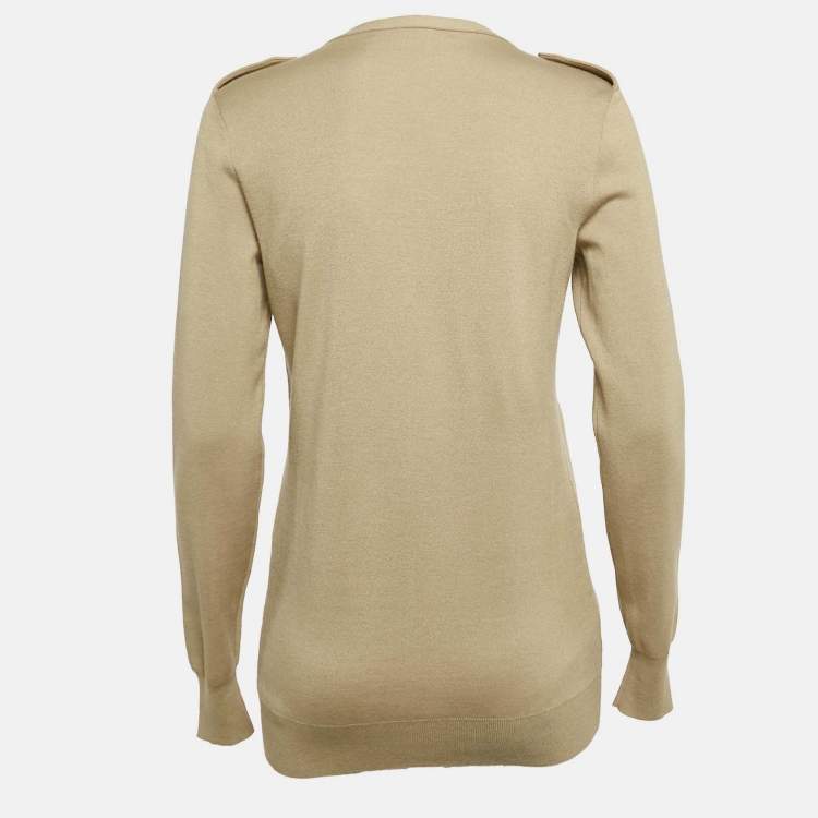 Pre Owned Ralph Lauren Beige Wool Blend Button Front Cardigan M