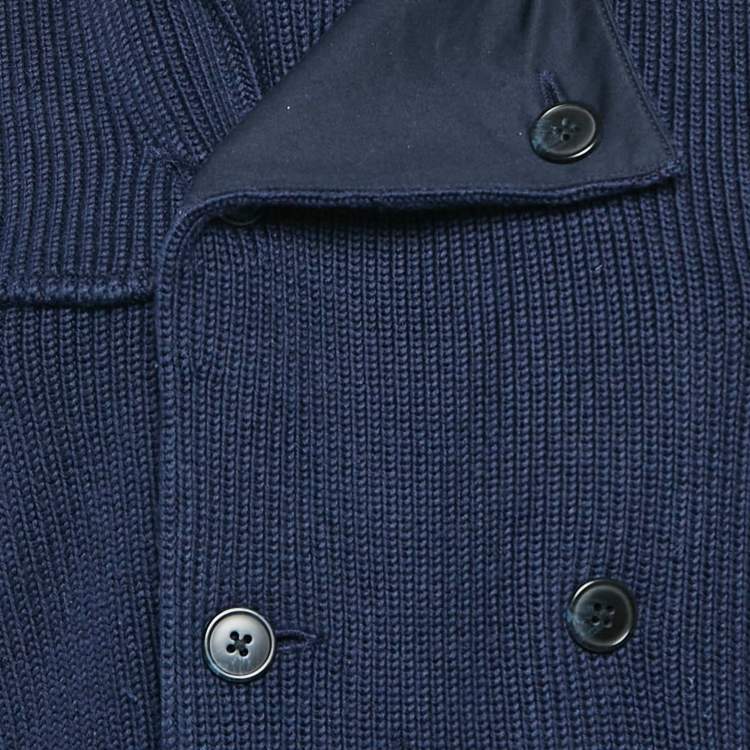 مملوكة مسبقًا Ralph Lauren Navy Blue Rib Knit Double Breasted Jacket M