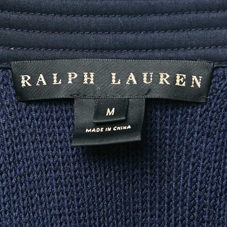 مملوكة مسبقًا Ralph Lauren Navy Blue Rib Knit Double Breasted Jacket M