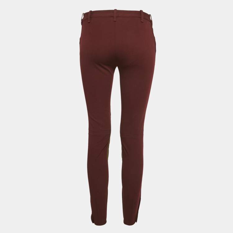 Pre Owned Ralph Lauren Burgundy Suede Trim Stretch Cotton Breeches Pants S
