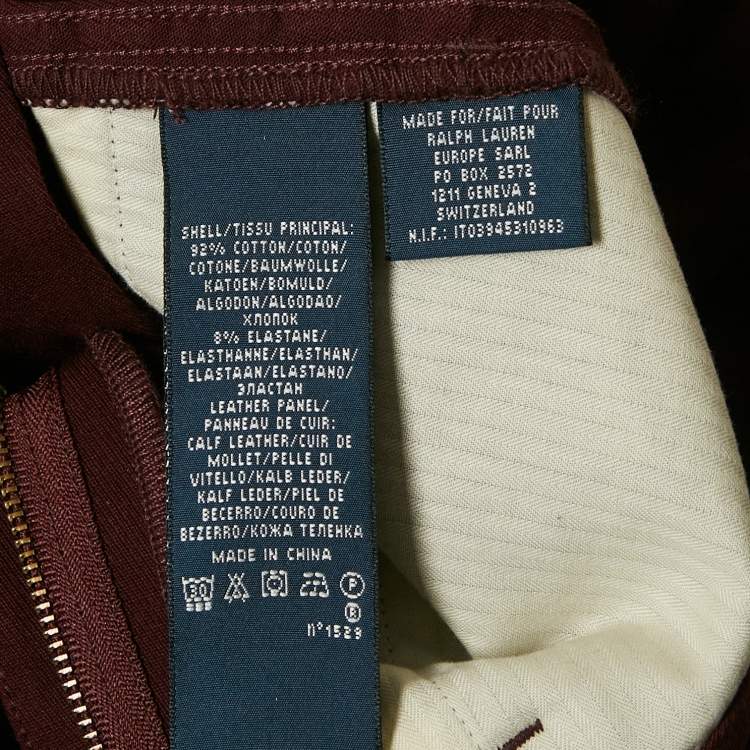Pre Owned Ralph Lauren Burgundy Suede Trim Stretch Cotton Breeches Pants S