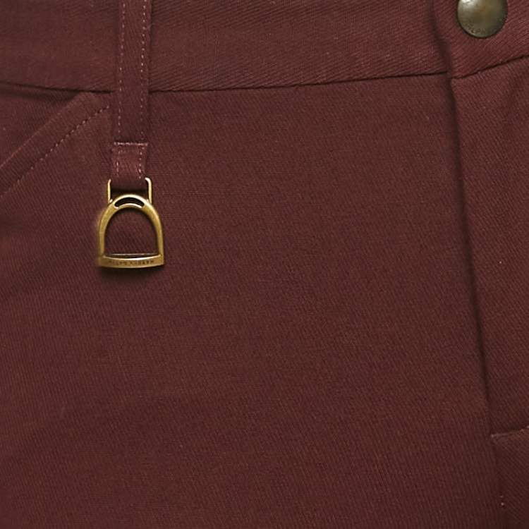 Pre Owned Ralph Lauren Burgundy Suede Trim Stretch Cotton Breeches Pants S