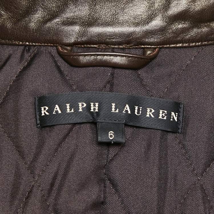 Pre Owned Ralph Lauren Leather Brown Leather Zip Detail Riders Jacket M