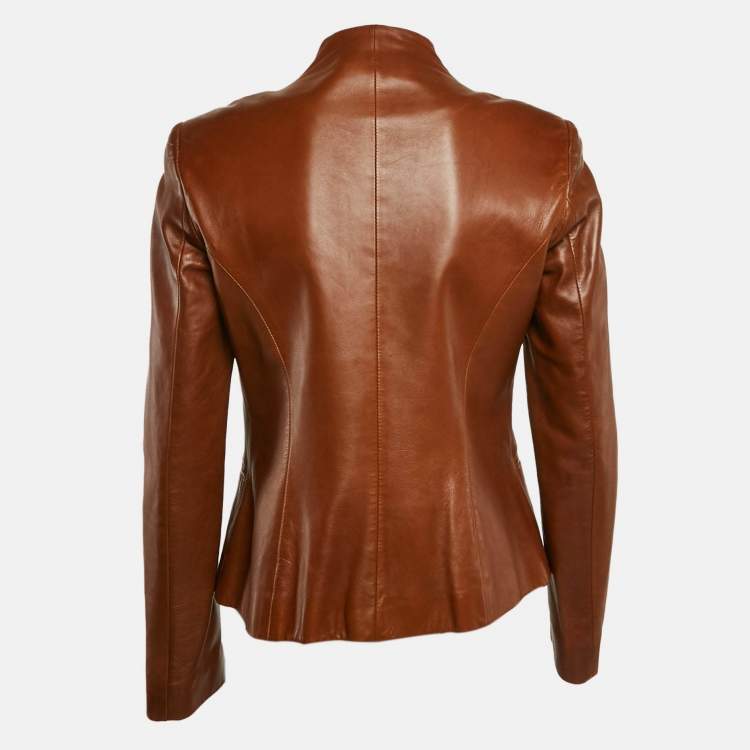 Pre Owned Ralph Lauren Brown Leather Leather Button Front Jacket M