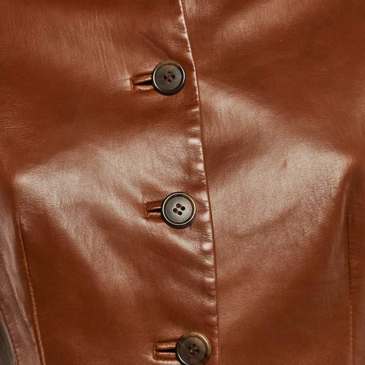 Pre Owned Ralph Lauren Brown Leather Leather Button Front Jacket M