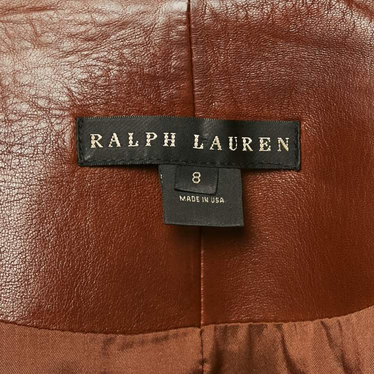 Pre Owned Ralph Lauren Brown Leather Leather Button Front Jacket M