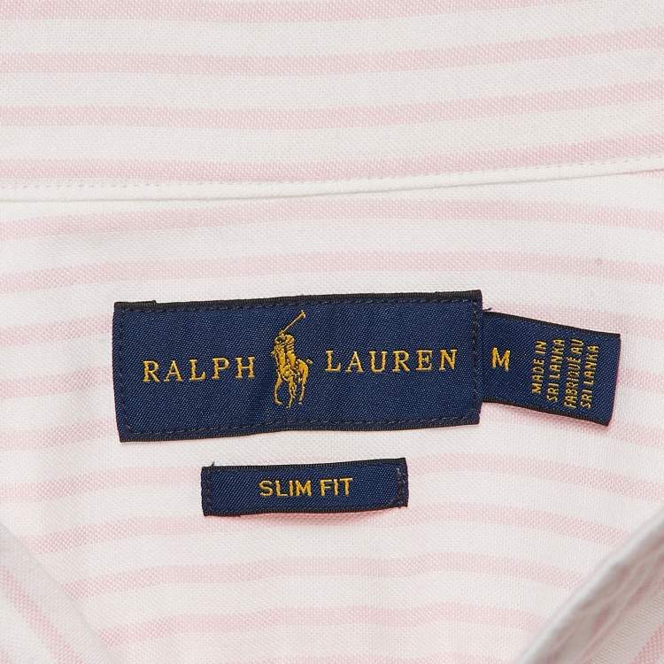 Pre Owned Ralph Lauren White/Pink Stripe Cotton Half Sleeve Shirt M