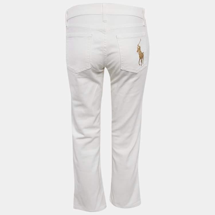 Pre Owned Ralph Lauren Black Label White Logo Embroidered Denim Jeans M Waist 28"