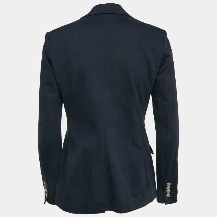 Pre Owned Ralph Lauren Navy Blue Logo Applique Cotton Single Breasted Blazer S