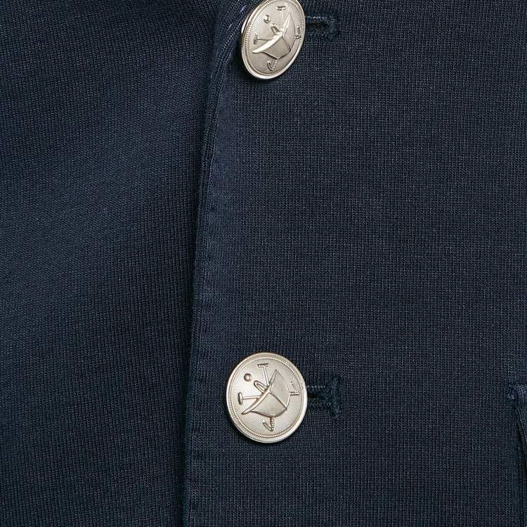 Pre Owned Ralph Lauren Navy Blue Logo Applique Cotton Single Breasted Blazer S