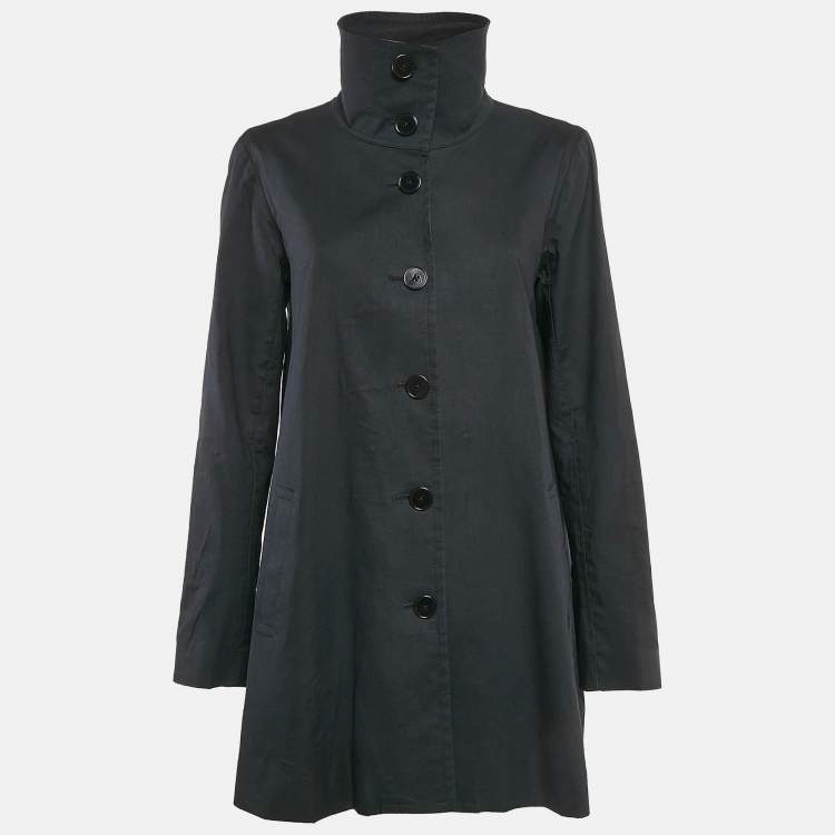 Pre Owned Ralph Lauren Black Cotton Single Breasted High Neck Coat M