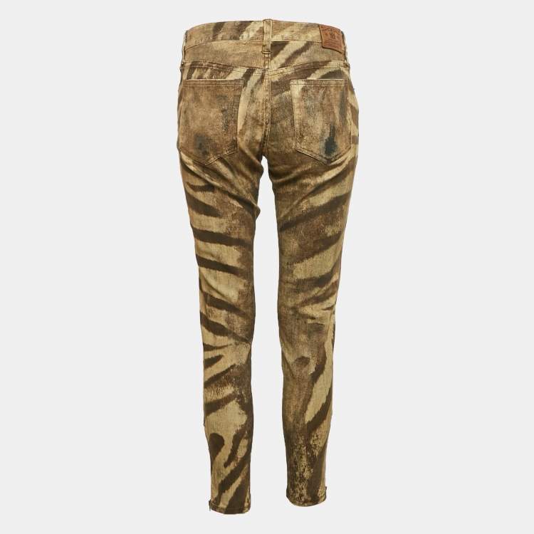 Pre Owned Ralph Lauren Brown Animal Print Denim Jeans M Waist 28"