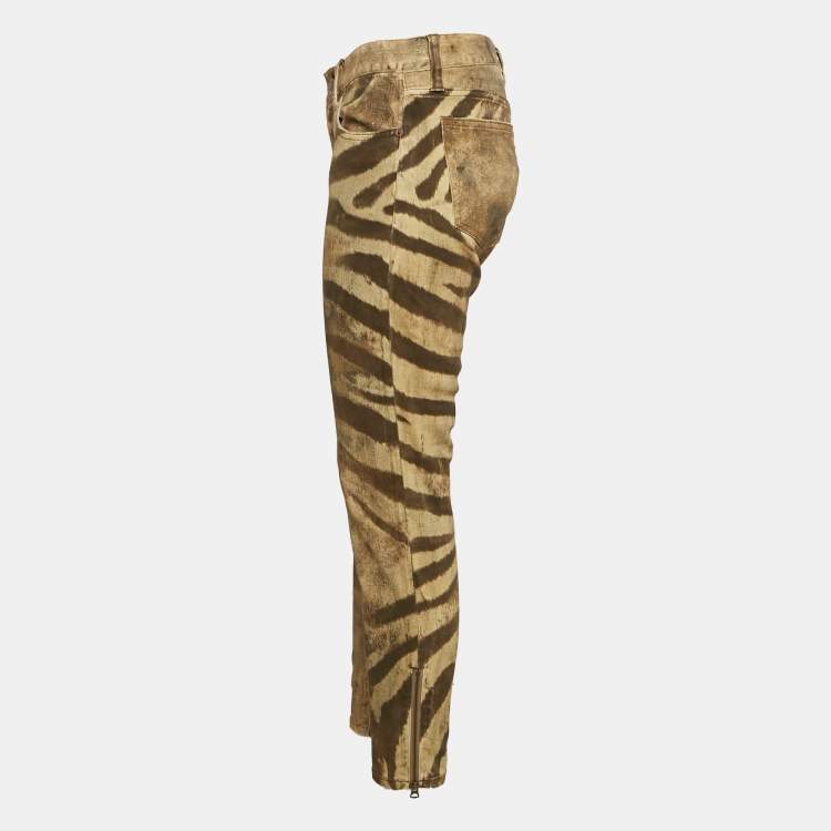 Pre Owned Ralph Lauren Brown Animal Print Denim Jeans M Waist 28"
