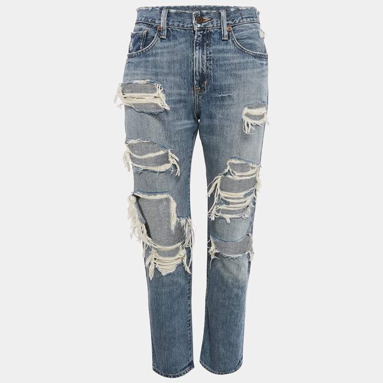 Pre Owned Ralph Lauren Blue Distressed Denim Low Waist Jeans M 33"