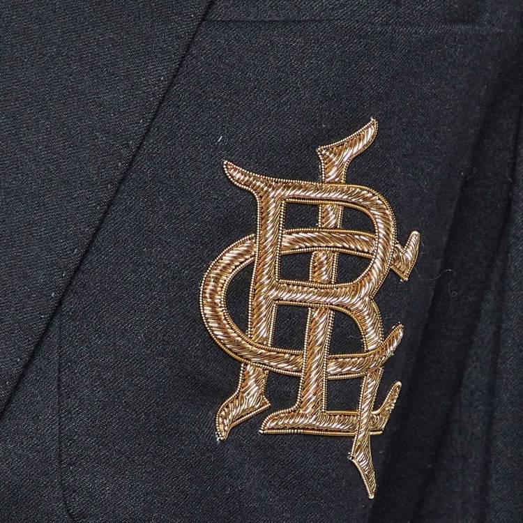 Pre Owned Ralph Lauren Black Wool Logo Embellished Single Breasted Blazer L