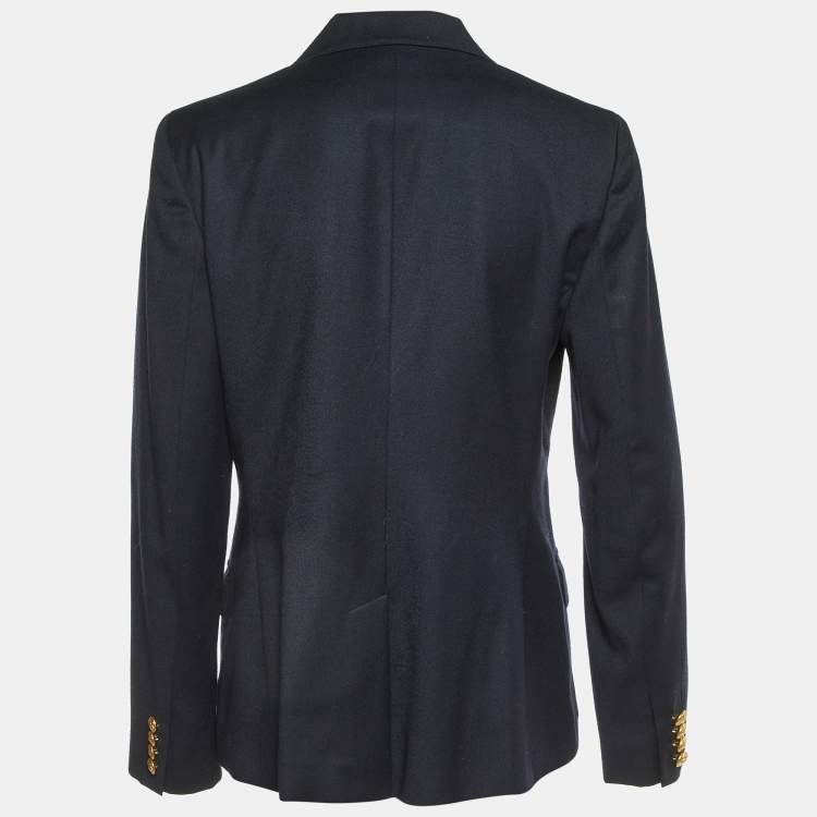 Pre Owned Ralph Lauren Black Wool Logo Embellished Single Breasted Blazer L