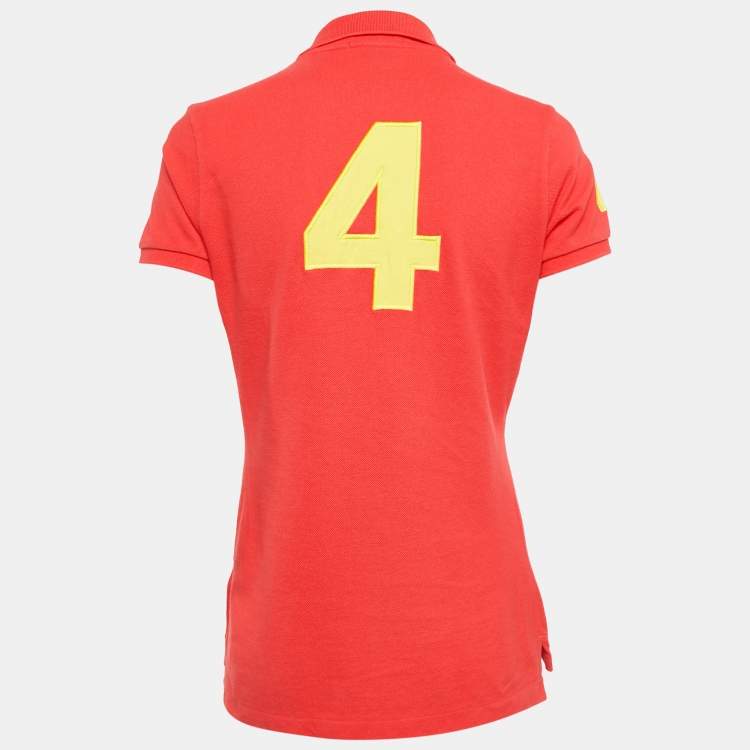 Pre Owned Ralph Lauren Red Cotton Pique Applique Detail Polo T-Shirt M