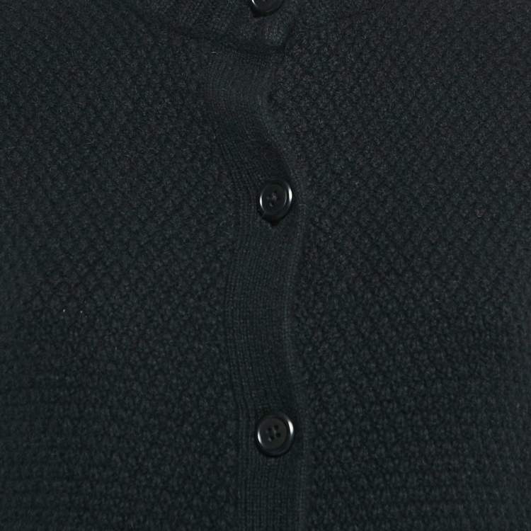 Pre Owned Ralph Lauren Black Cashmere Knit Ruffled Mid-Length Coat L