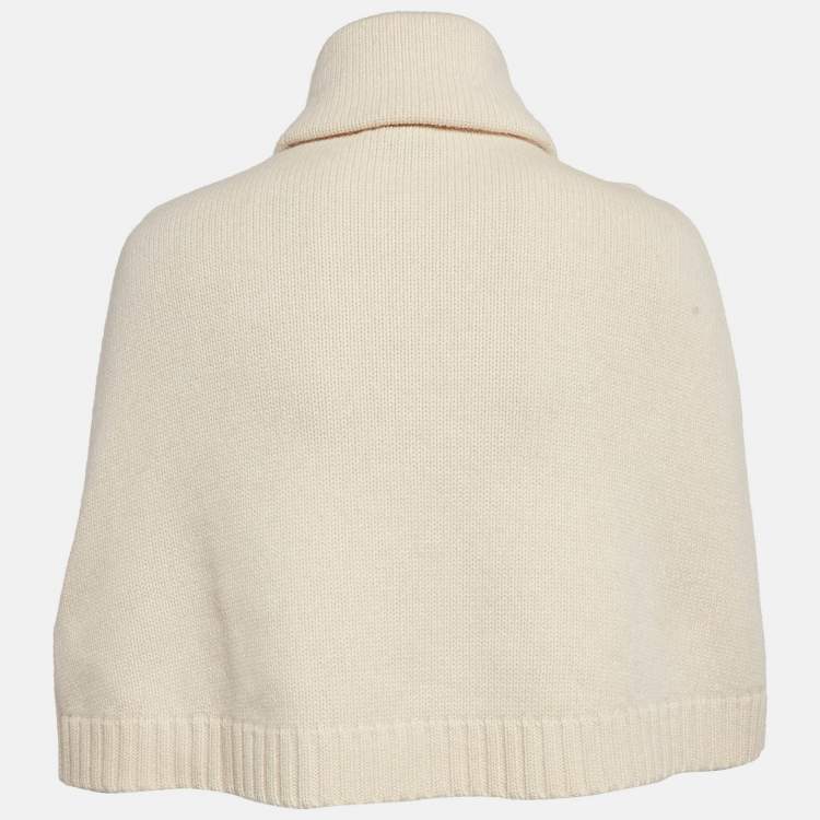Pre Owned Ralph Lauren Cream Wool Knit Buckle Detail Cape S