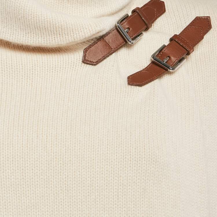 Pre Owned Ralph Lauren Cream Wool Knit Buckle Detail Cape S