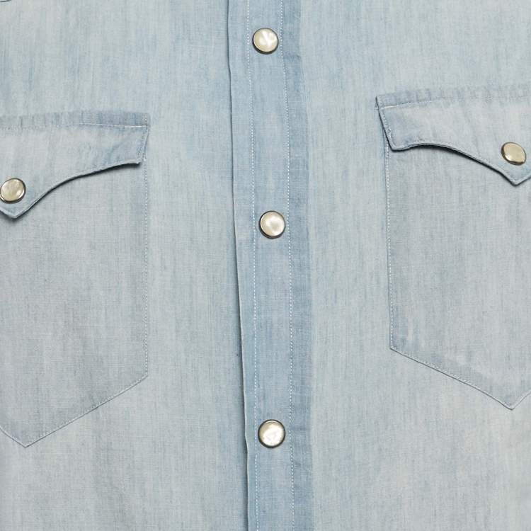 Pre Owned Ralph Lauren Blue Faded Denim Long Sleeve Shirt S