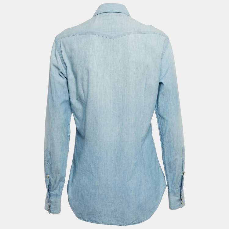 Pre Owned Ralph Lauren Blue Faded Denim Long Sleeve Shirt S