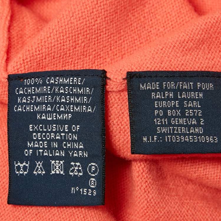 Pre Owned Ralph Lauren Orange Cashmere Crew Neck Sweater L
