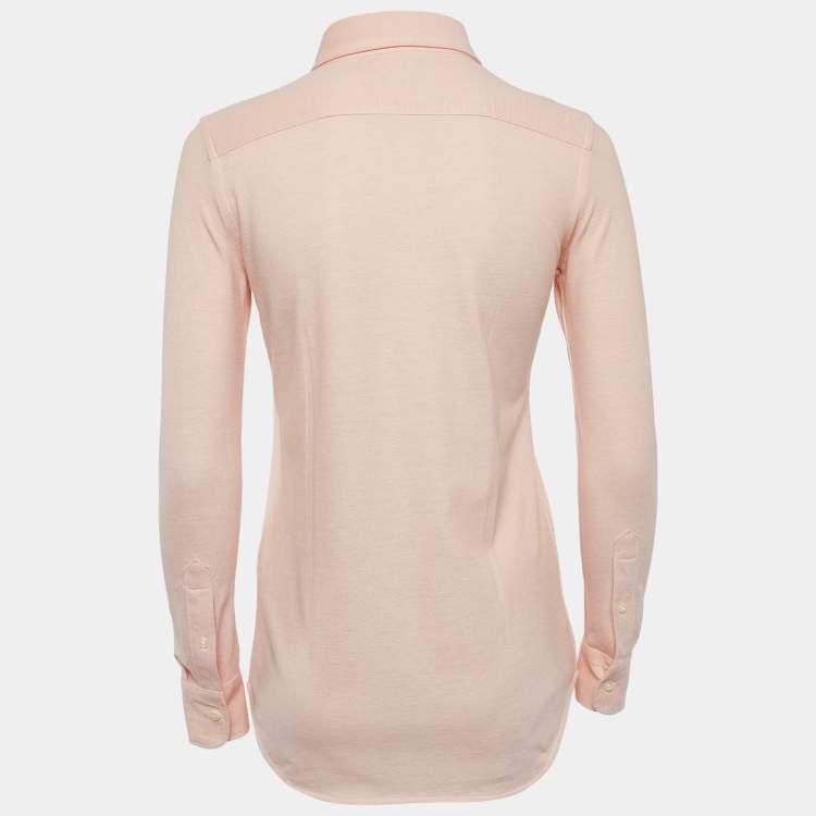 Pre Owned Ralph Lauren Light Orange Cotton Knit Button Front Shirt XS