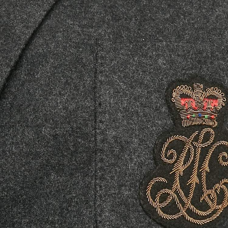 Pre Owned Ralph Lauren Grey Felt Wool Crest Detail Blazer M