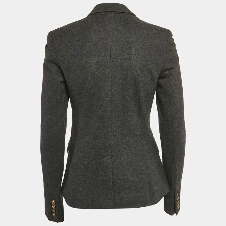 Pre Owned Ralph Lauren Grey Felt Wool Crest Detail Blazer M