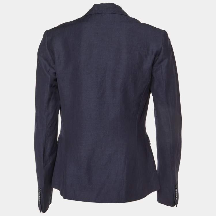 Pre Owned Ralph Lauren Navy Blue Wool & Linen Blazer M 