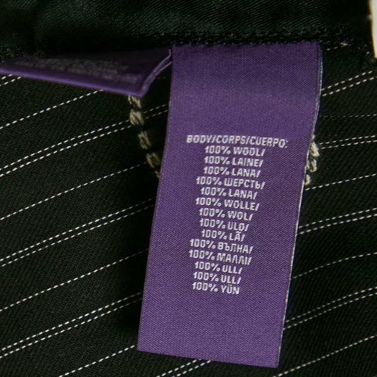 Pre Owned Ralph Lauren Black Embroidered Stripe Wool Wide-Leg Trousers M
